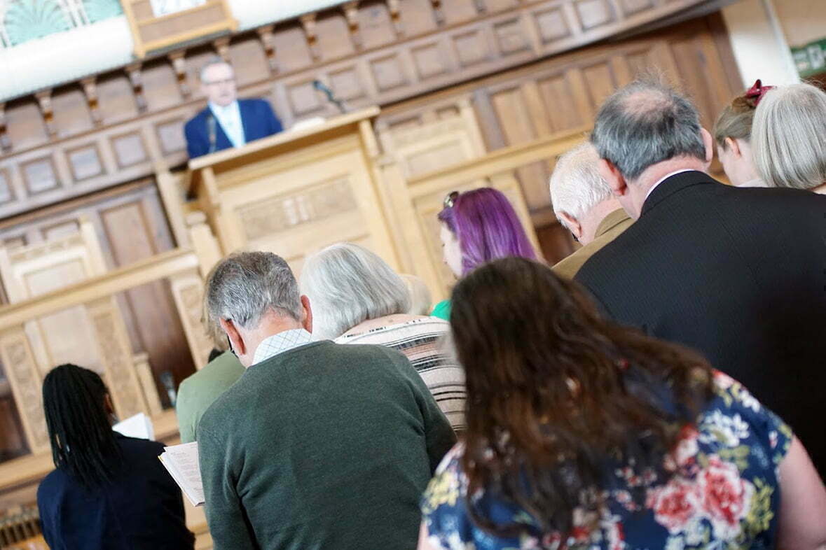 Sunday Church Service Pulpit and People